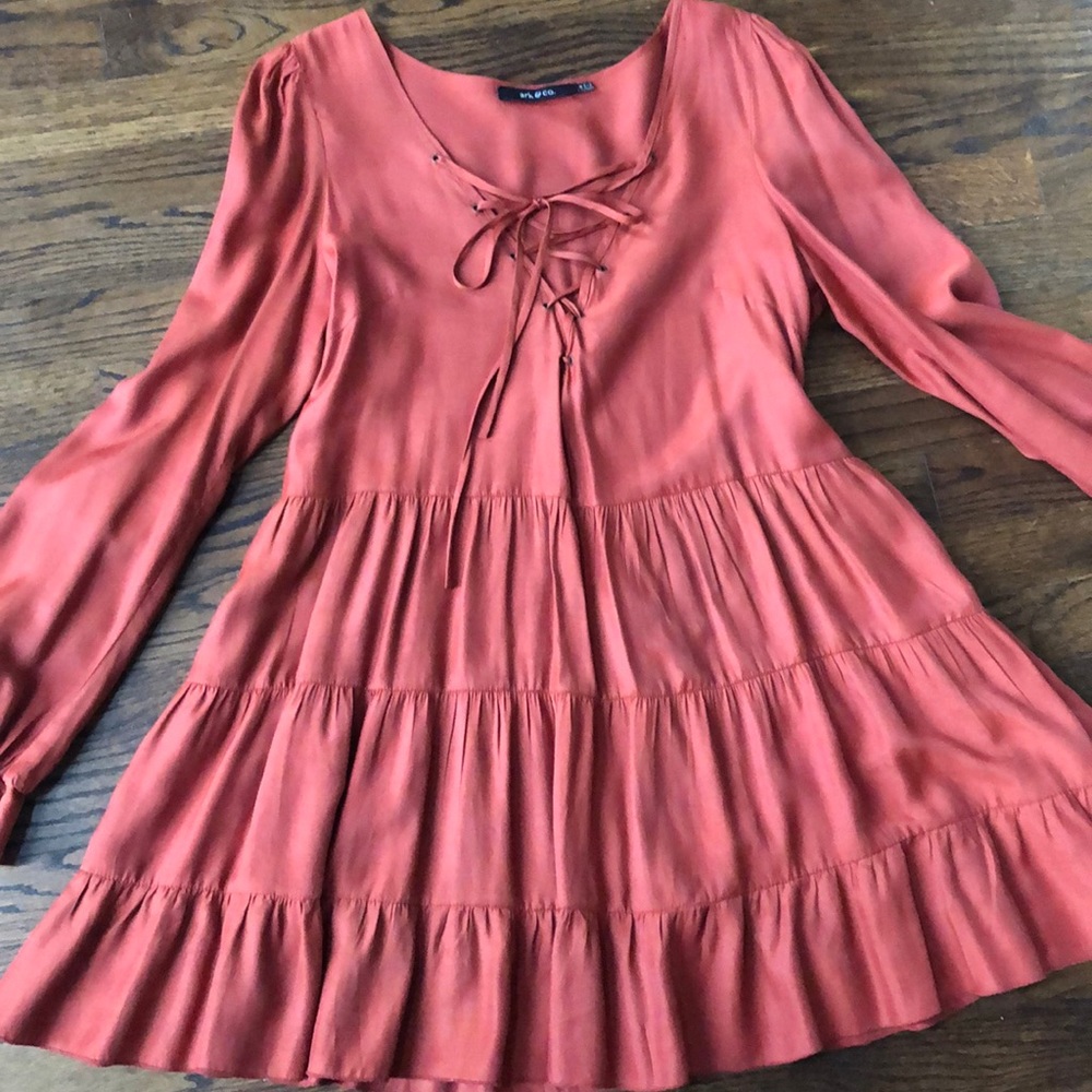 Burnt orange lace up tunic top